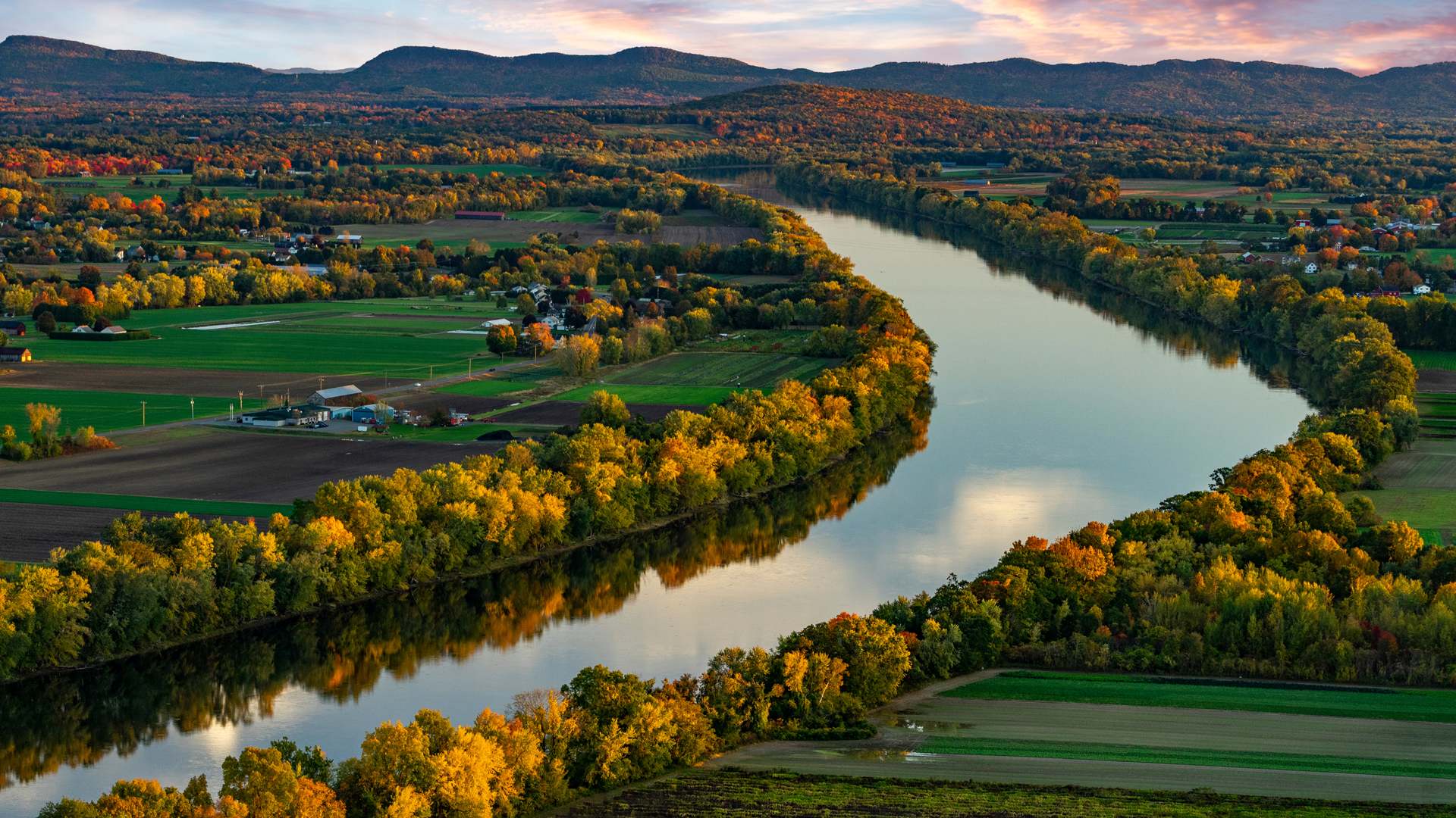 Arial view of the Massachusetts Pioneer Valley Region and Connecticut river.