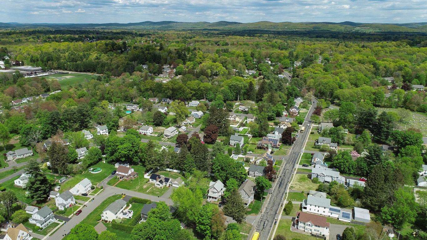Aerial view of East Longmeadow in Spring