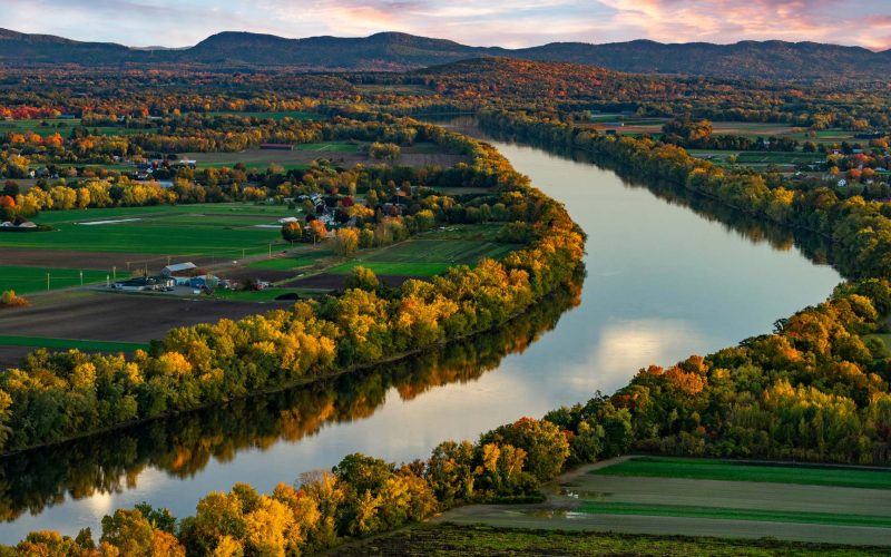 Arial view of the Massachusetts Pioneer Valley Region and Connecticut river.