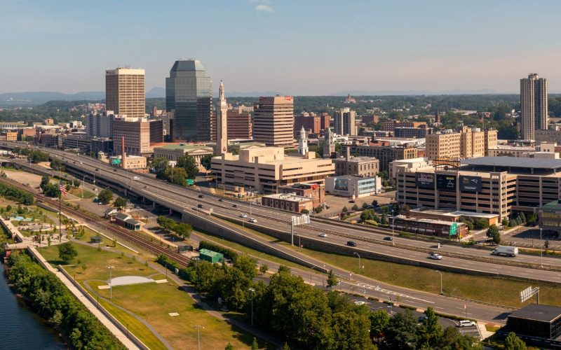 Arial view of Springfield Massachusetts highway.